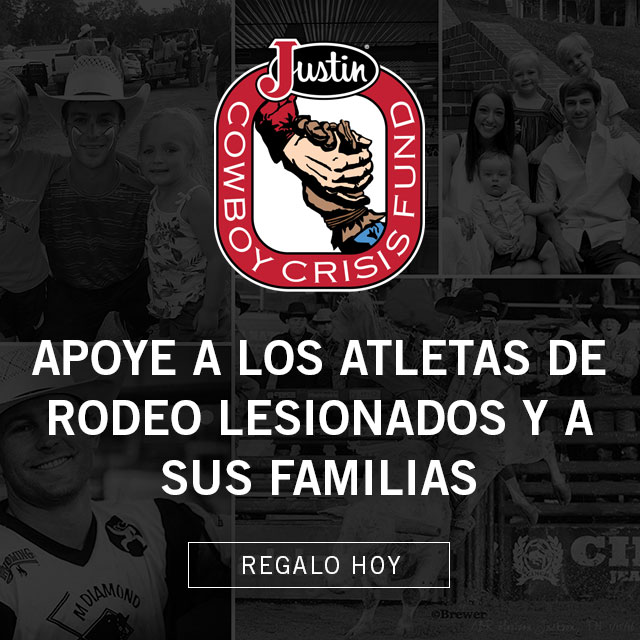 Apoye a los atletas de rodeo lesionados y a sus familias. Regalo Hoy. Collage con atletas de rodeo con el logo de la JCCF en el lado derecho. Haga su regalo en justincowboycrisisfund.org.